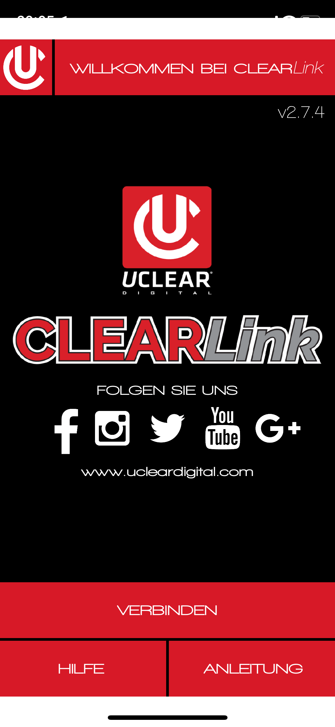 CLEARLink App Startbildschirm